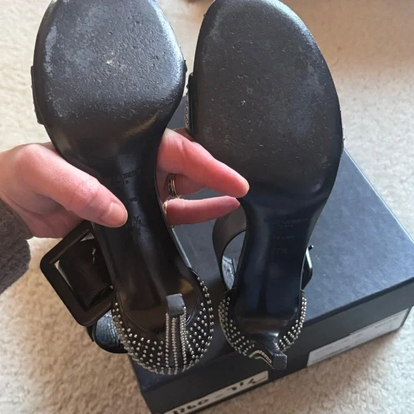 Saint Laurent Black Studded Leather Stiletto Sandals - box and dust bag - Picture 4 of 5